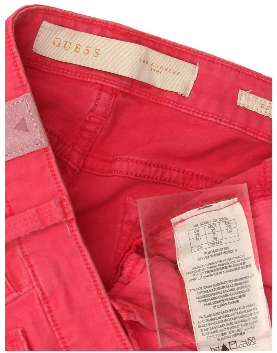 GUESS Womens Slim Casual Trousers W29 L28 Pink Cotton