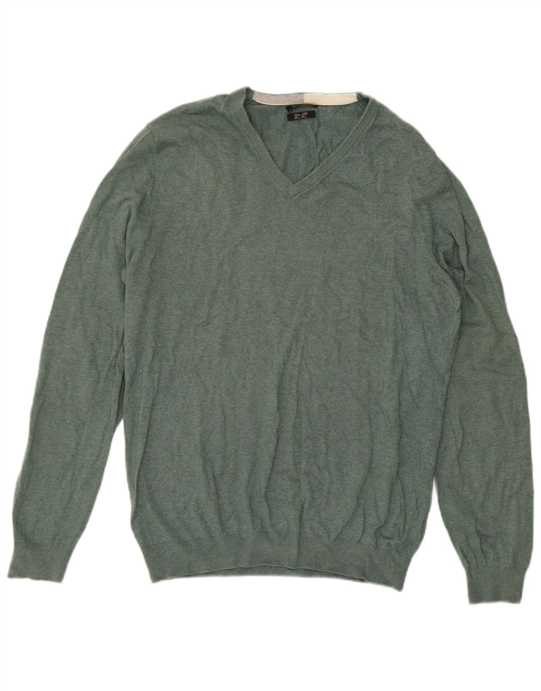 MASSIMO DUTTI Mens V-Neck Jumper Sweater XL Green Cotton
