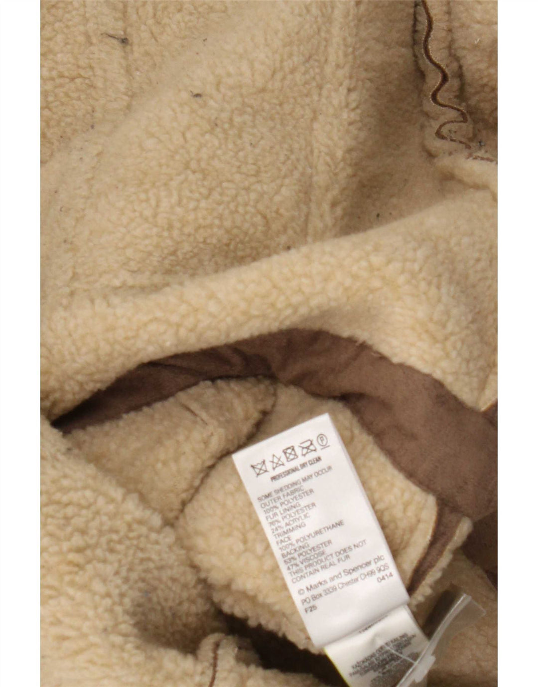 Marks & Spencer Womens Sherpa Jacket UK 16 Large Brown Polyester