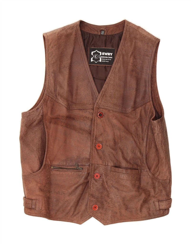 VINTAGE Mens Leather Gilet UK 40 Large Brown Leather Vintage Vintage and Second-Hand Vintage from Messina Hembry 