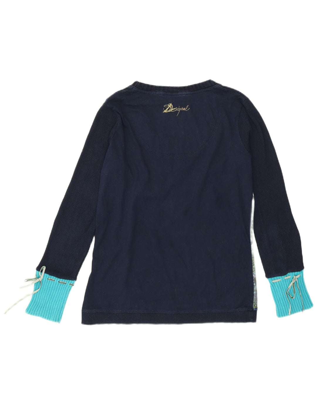 DESIGUAL Womens Graphic Top Long Sleeve UK 14 Large Blue Floral