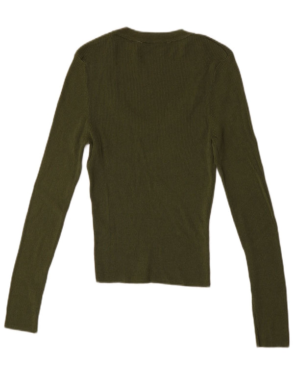 Zara Womens Top Long Sleeve UK 14 Large Khaki Viscose
