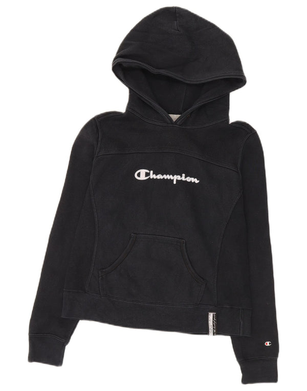 Champion Womens Graphic Crop Hoodie Jumper UK 8 Small Black
