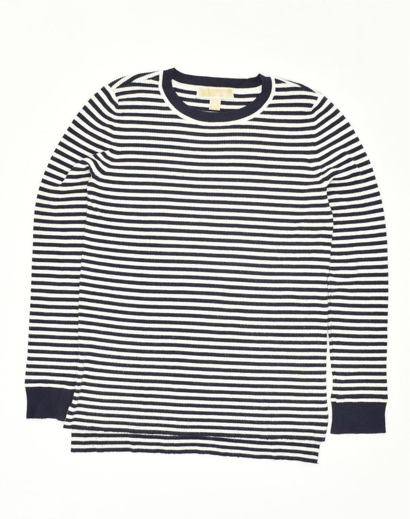 MICHAEL KORS Womens Top Long Sleeve UK 12 Medium Navy Blue Striped Cotton | Vintage Michael Kors | Thrift | Second-Hand Michael Kors | Used Clothing | Messina Hembry 