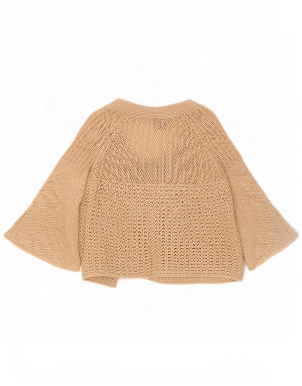 Sportmax Womens 3/4 Sleeve Cardigan Sweater UK 10 Small Beige Cotton