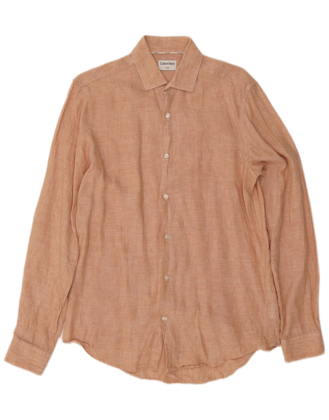 Calvin Klein Mens Slim Fit Shirt Size 39 Medium Pink Linen