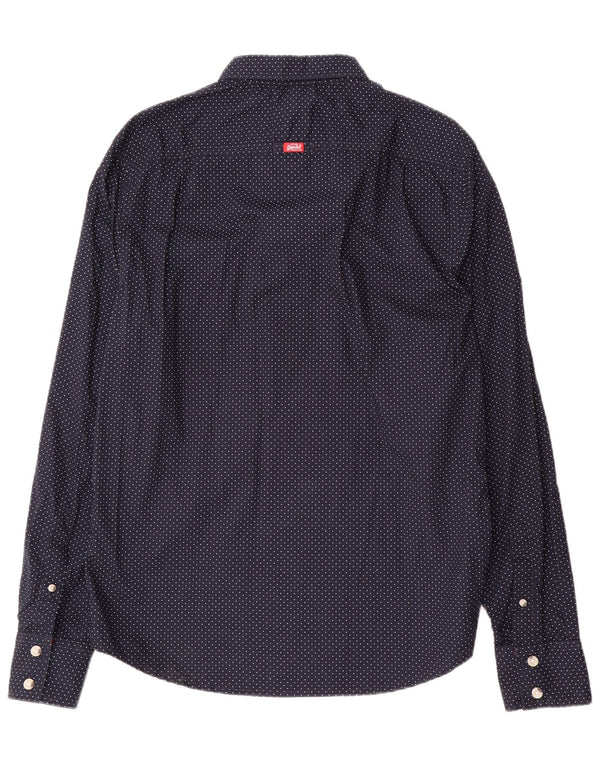 Superdry Mens Shirt XL Navy Blue Spotted Cotton