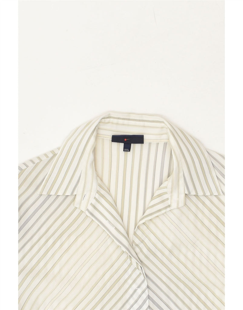 TRUSSARDI Womens 1/2 Sleeve Shirt UK 20 2XL Beige Striped | Vintage Trussardi | Thrift | Second-Hand Trussardi | Used Clothing | Messina Hembry 