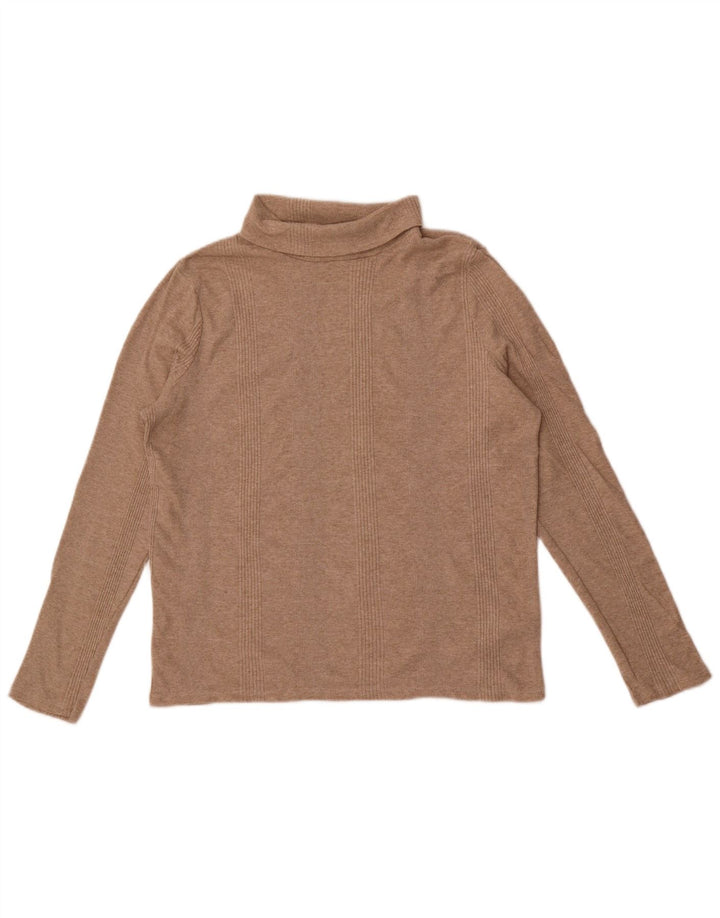 Marks & Spencer Womens Roll Neck Blouse Top UK 16 Large Beige Cotton