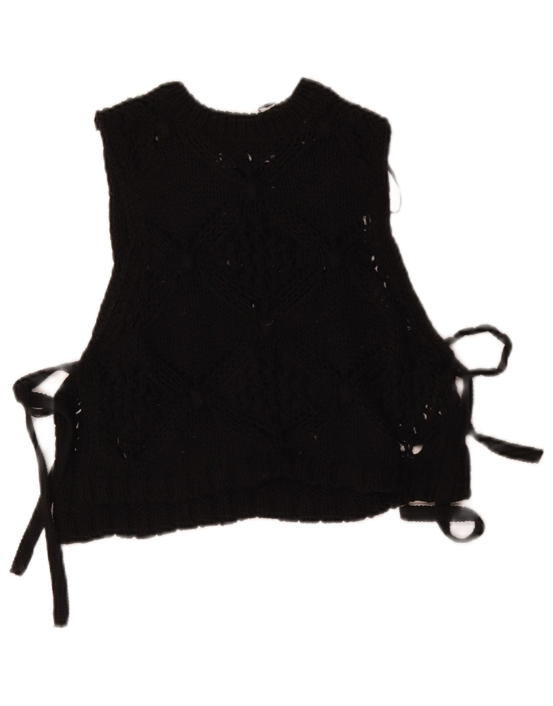 Zara Womens Crop Sleeveless Knit Blouse Top UK 10 Small Black Polyester