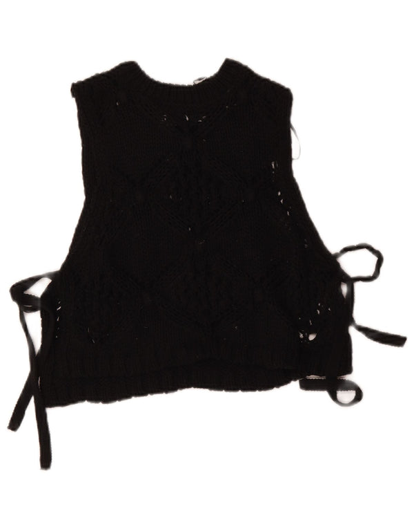 Zara Womens Crop Sleeveless Knit Blouse Top UK 10 Small Black Polyester