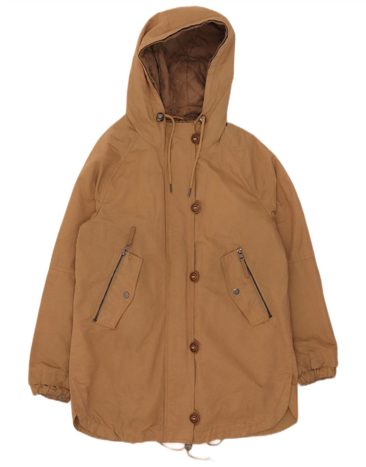 Zara Womens Hooded Parka Jacket UK 6 XS Beige Polyester