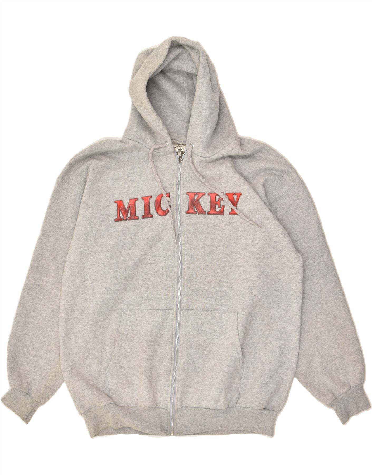 DISNEY Mens Graphic Zip Hoodie Sweater Large Grey Cotton Vintage