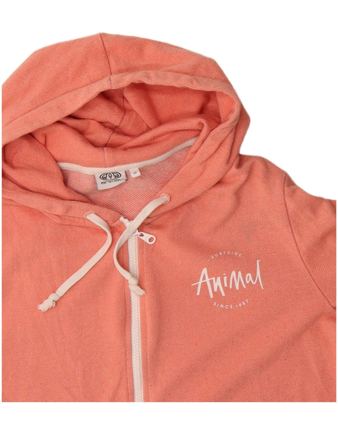 ANIMAL Womens Zip Hoodie Sweater UK 14 Large Pink Cotton