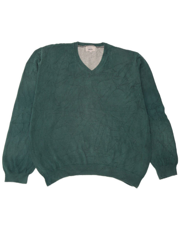 Marks & Spencer Mens Regular Fit V-Neck Jumper Sweater 2XL Green Cotton