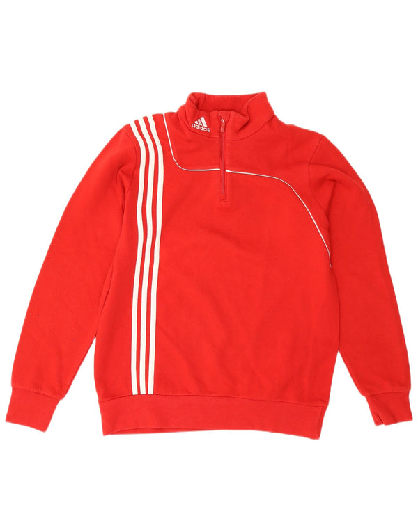 Adidas Boys Zip Neck Sweatshirt Jumper 15-16 Years Red Colourblock Cotton