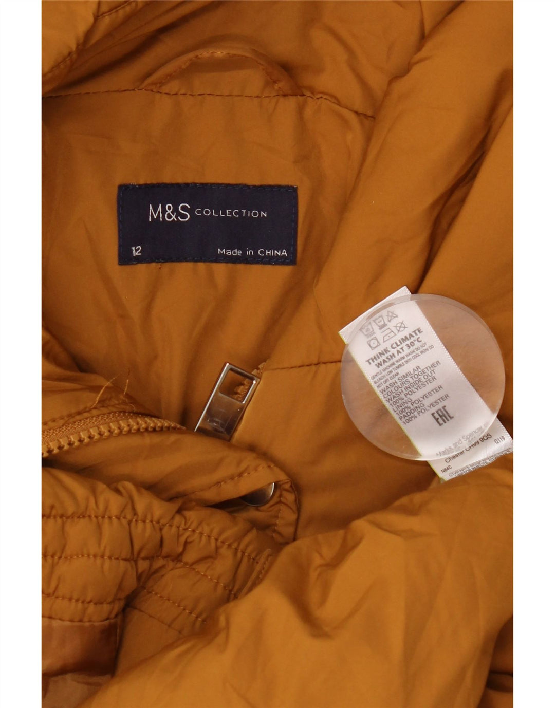 Marks & Spencer Womens Hooded Padded Jacket UK 12 Medium Yellow Polyester