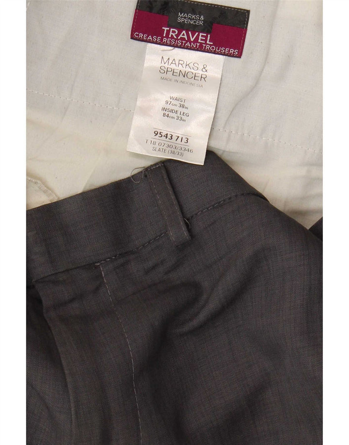 Marks & Spencer Mens Straight Chino Trousers W38 L33 Grey Polyester