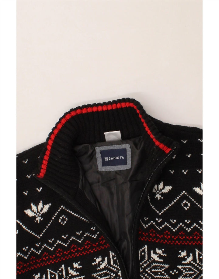 BABISTA Mens Cardigan Sweater UK 40 Medium Black Fair Isle Polyacrylic Vintage Babista and Second-Hand Babista from Messina Hembry 
