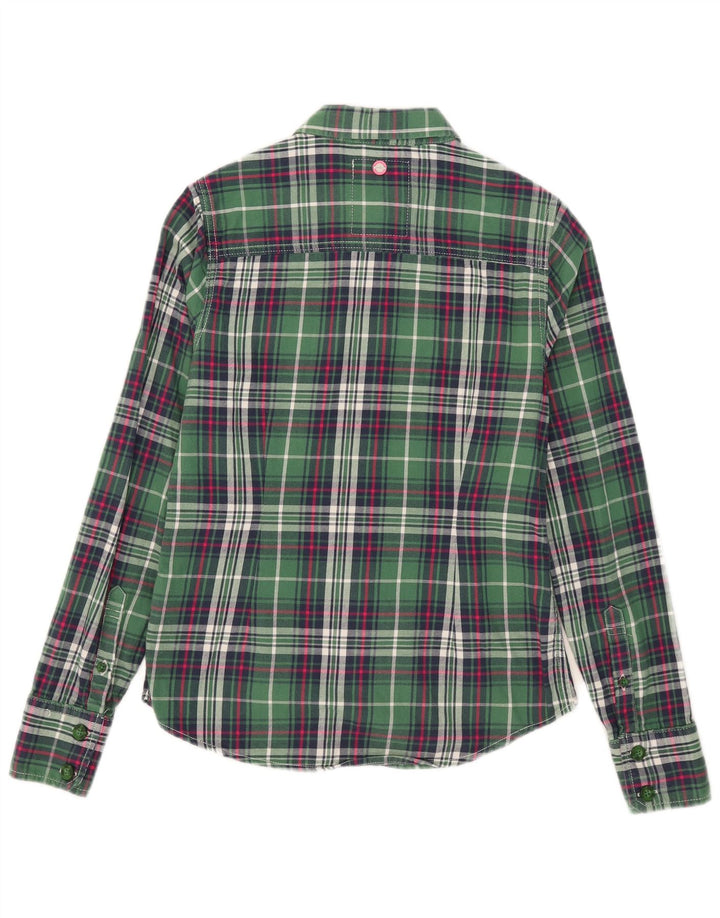 Superdry Womens Flannel Shirt UK 10 Small Green Check Cotton