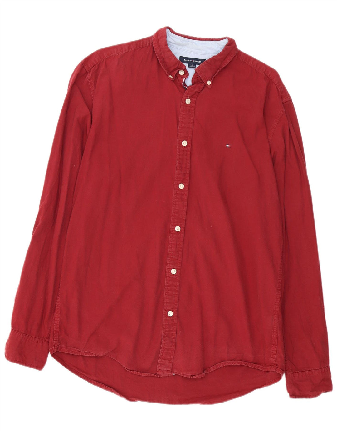 TOMMY HILFIGER Mens Shirt Large Burgundy Cotton