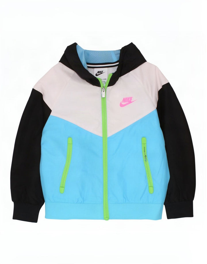 Nike Boys Hooded Tracksuit Top Jacket 2-3 Years Blue Colourblock Polyester