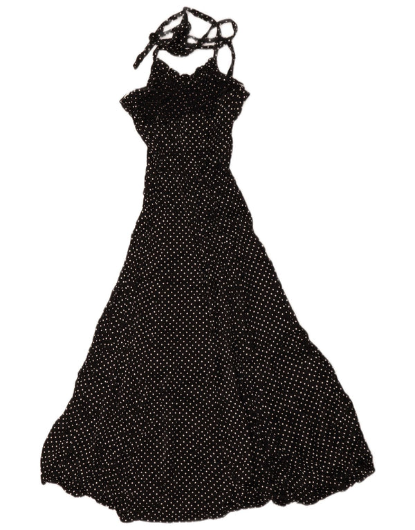 Marks & Spencer Womens Maxi Halter Dress UK 6 XS  Black Spotted Viscose