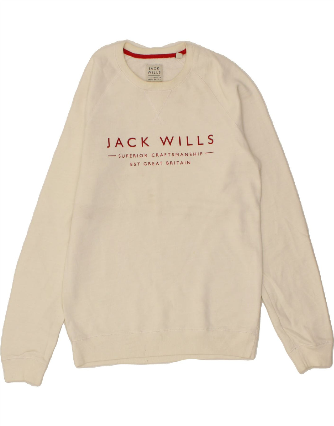 JACK WILLS Mens Graphic Sweatshirt Jumper XS Off White Cotton Vintage Jack Wills and Second-Hand Jack Wills from Messina Hembry 