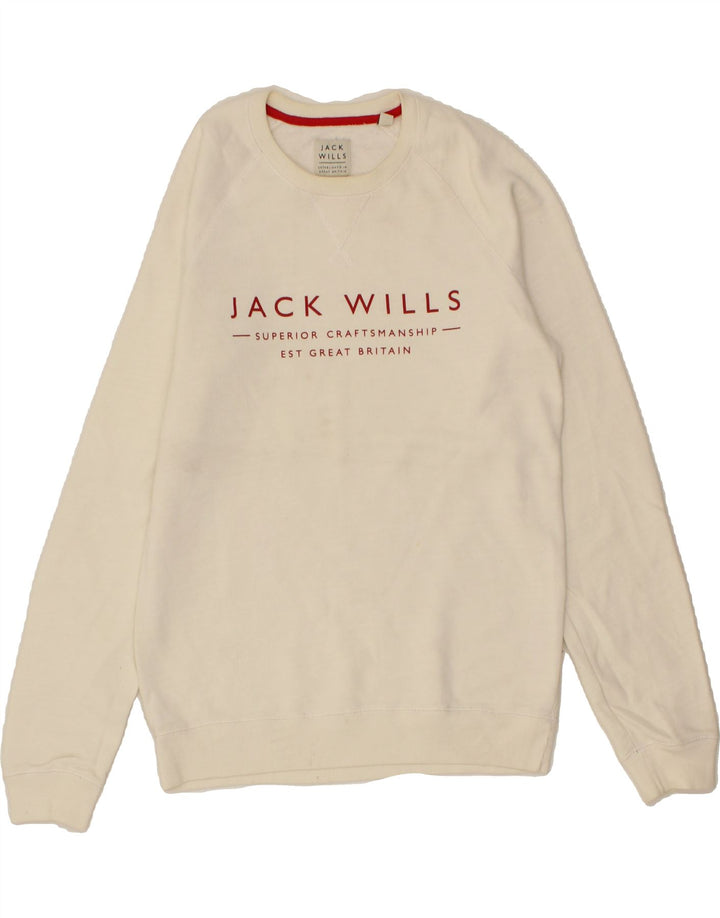 JACK WILLS Mens Graphic Sweatshirt Jumper XS Off White Cotton Vintage Jack Wills and Second-Hand Jack Wills from Messina Hembry 