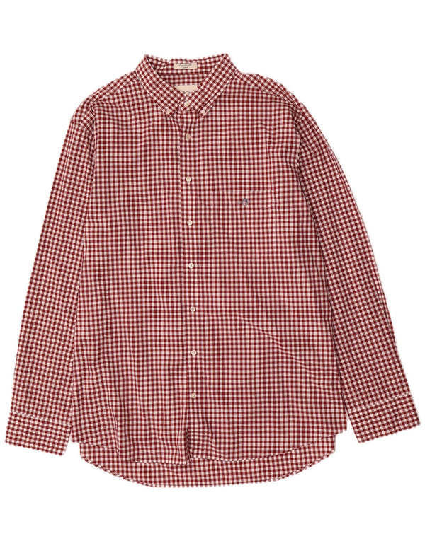 Gant Mens Regular Fit Shirt Size 47/48 19 3XL Burgundy Gingham Cotton