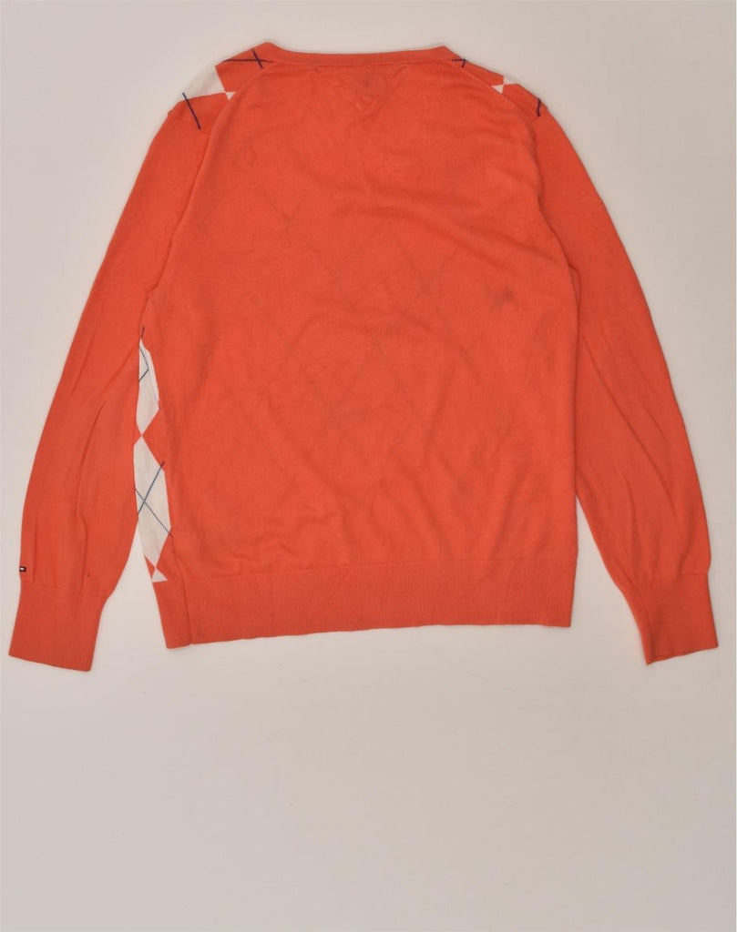 TOMMY HILFIGER Womens V-Neck Jumper Sweater UK 18 XL Orange Argyle/Diamond | Vintage Tommy Hilfiger | Thrift | Second-Hand Tommy Hilfiger | Used Clothing | Messina Hembry 