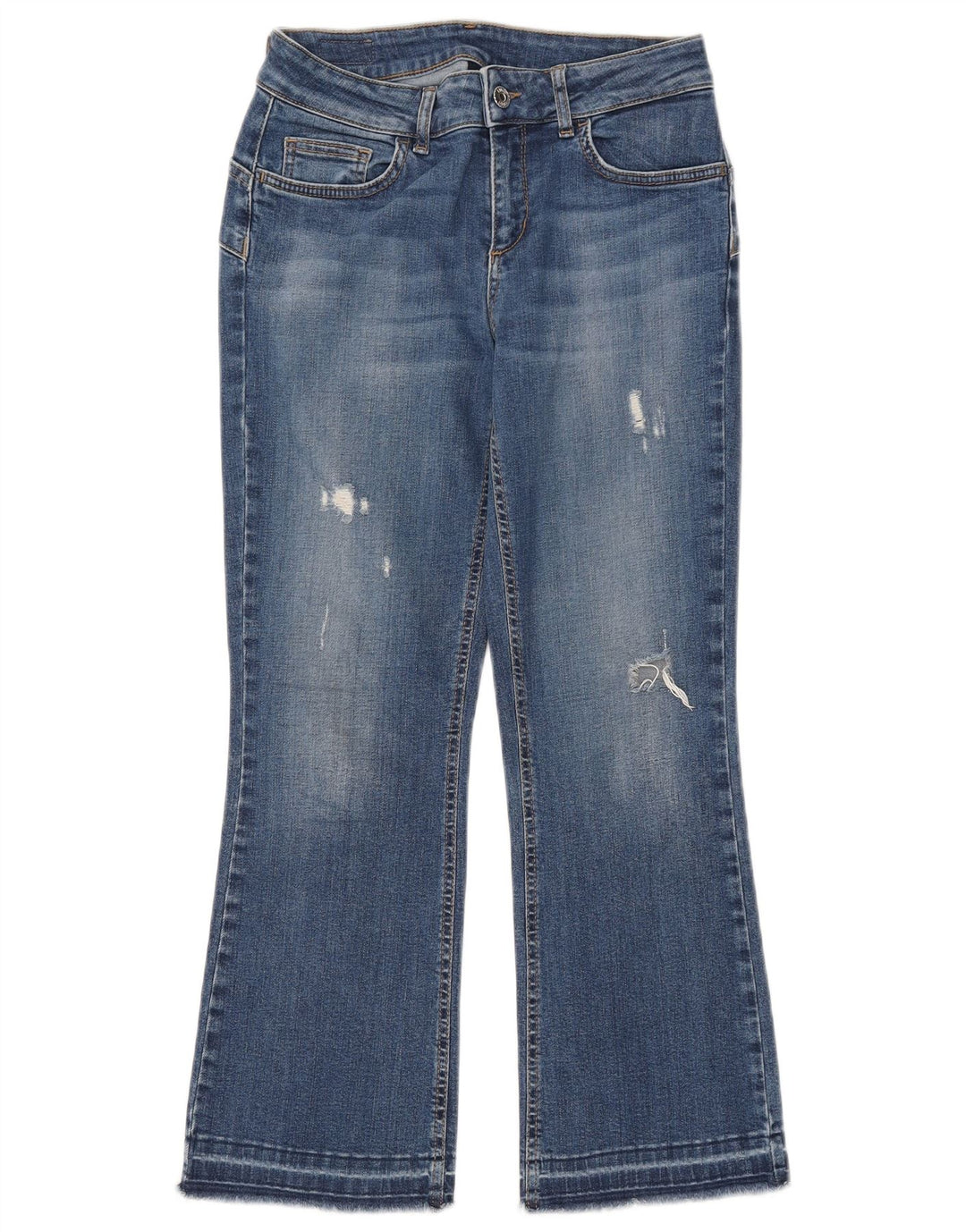 Liu Jo Womens Distressed Crop Bootcut Jeans W28 L25 Blue Cotton