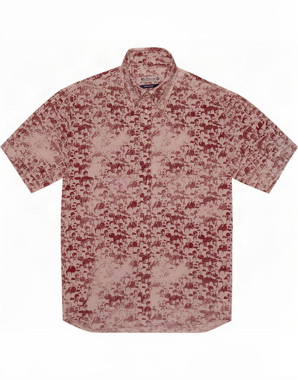 Ben Sherman Mens Abstract Pattern Short Sleeve Shirt Medium Red