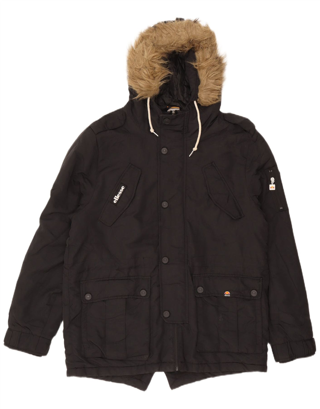 Ellesse Mens Hooded Parka Jacket UK 38 Medium Black Polyester