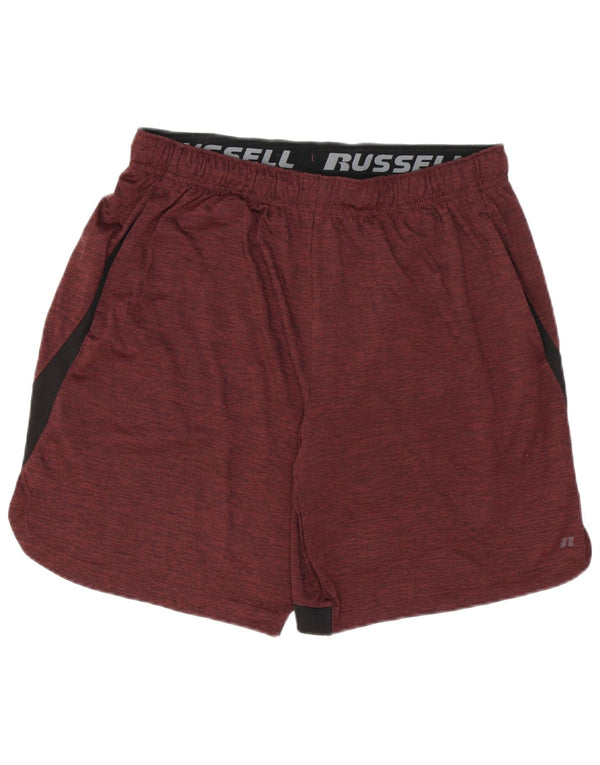 RUSSELL ATHLETIC Mens Dri-Power Sport Shorts Medium Maroon Colourblock