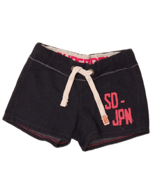 Superdry Womens Graphic Sport Shorts UK 14 Medium Navy Blue Cotton
