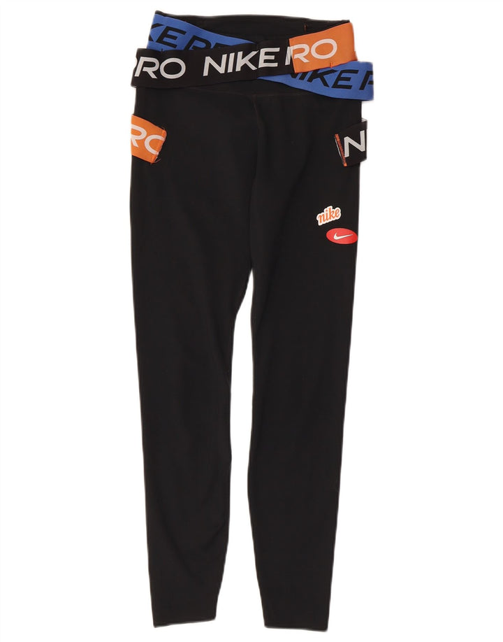 NIKE Womens Dri Fit Graphic Leggings UK 4 XS Black Polyester
