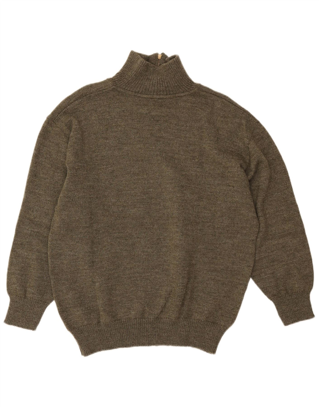 Vintage Mens Zip Neck Jumper Sweater Medium Green Geometric