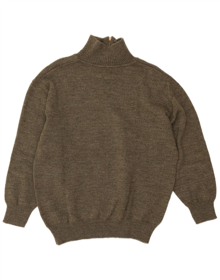 Vintage Mens Zip Neck Jumper Sweater Medium Green Geometric