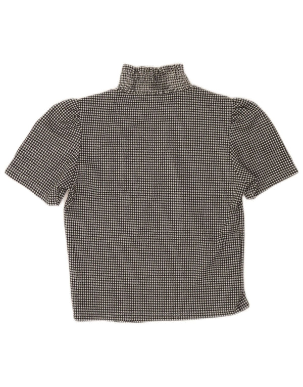 Zara Womens Crop Blouse Top UK 10 Small Black Houndstooth