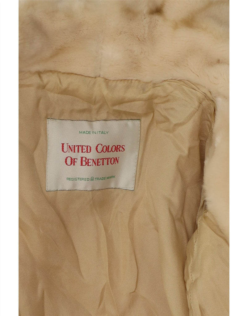 BENETTON Womens 3/4 Sleeve Faux Fur Overcoat IT 42 Medium Beige Acrylic Vintage Benetton and Second-Hand Benetton from Messina Hembry 