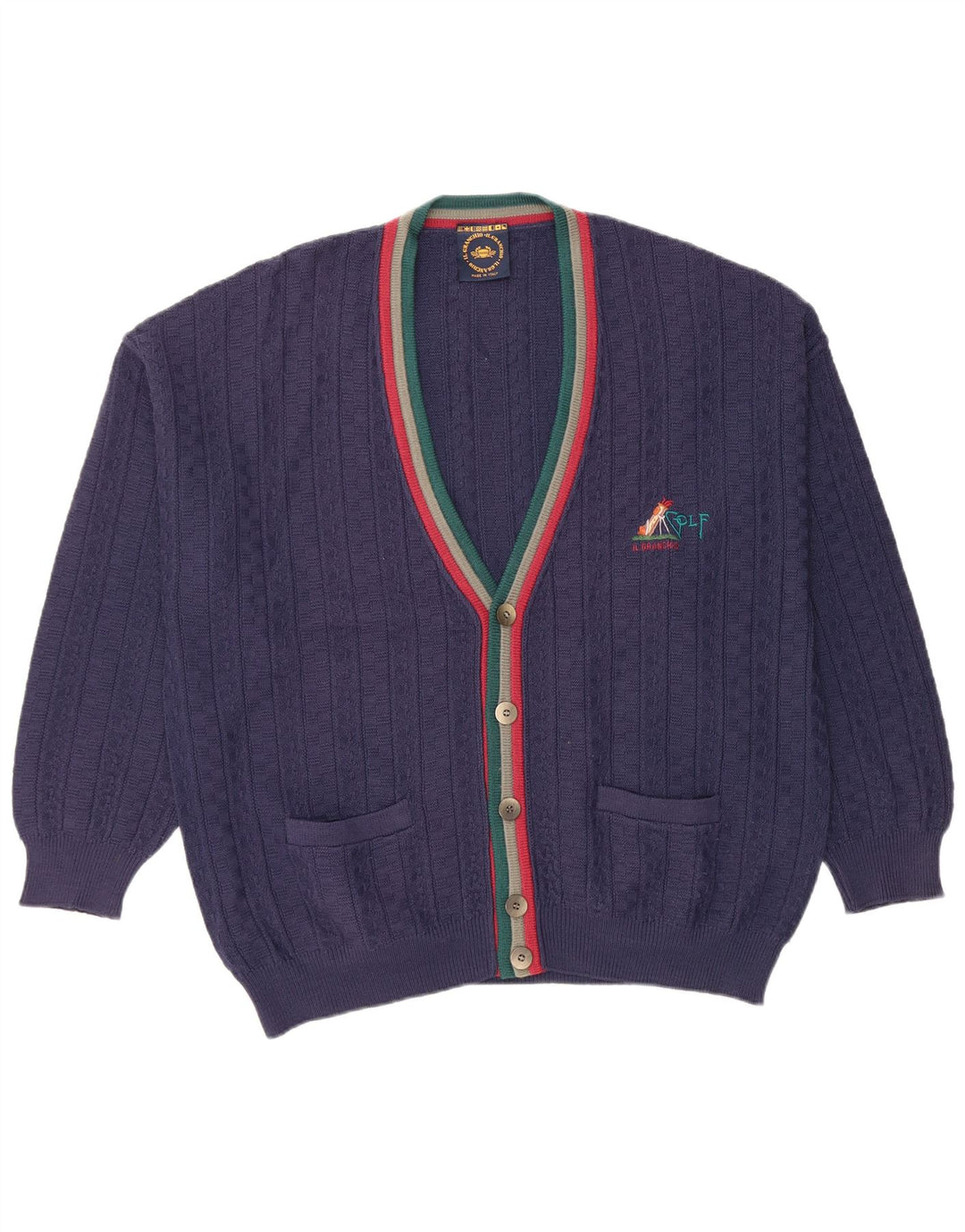 IL GRANCHIO Mens Cardigan Sweater XL Navy Blue