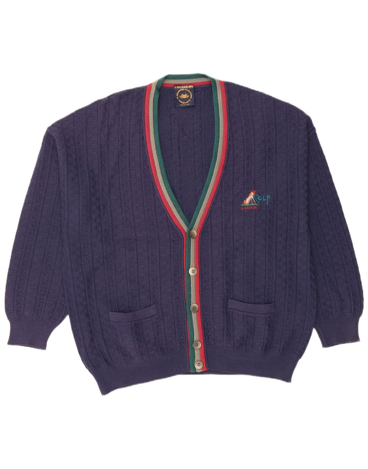 IL GRANCHIO Mens Cardigan Sweater XL Navy Blue