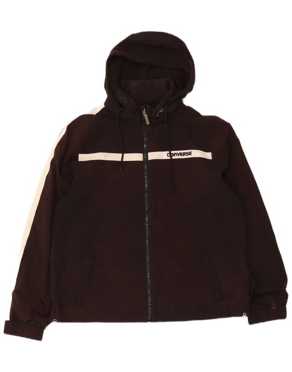 Converse Womens Hooded Windbreaker Jacket UK 14 Medium Black Colourblock