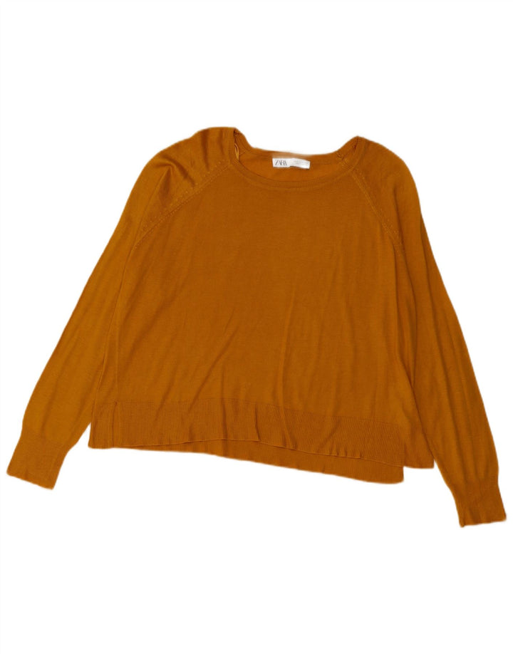 Zara Womens Oversized Boat Neck Jumper Sweater UK 14 Medium Yellow Viscose