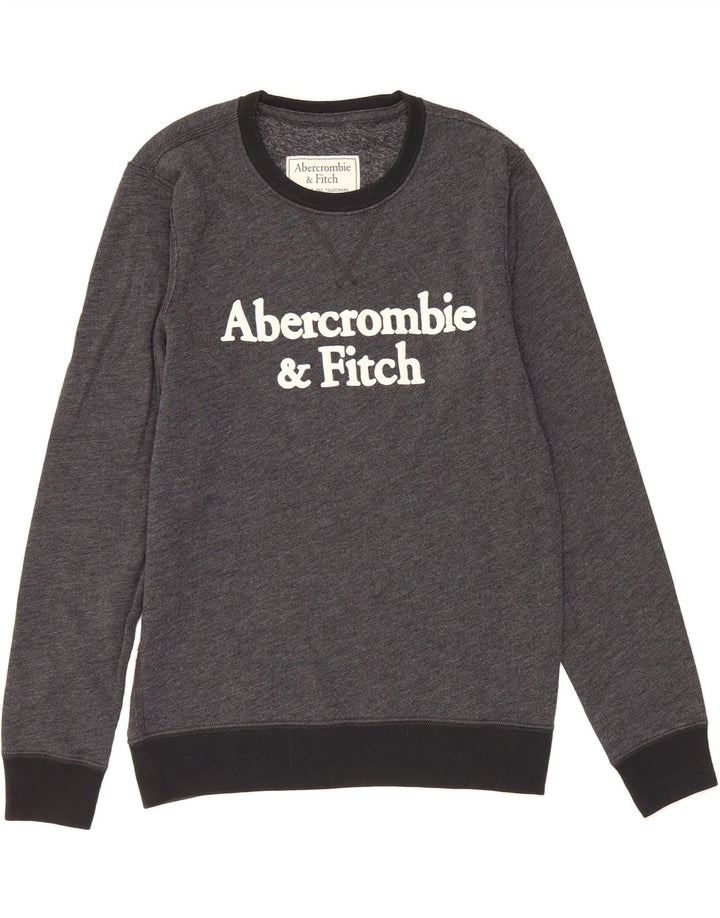 ABERCROMBIE & FITCH Mens Graphic Sweatshirt Jumper Small Grey Cotton Vintage Abercrombie & Fitch and Second-Hand Abercrombie & Fitch from Messina Hembry 
