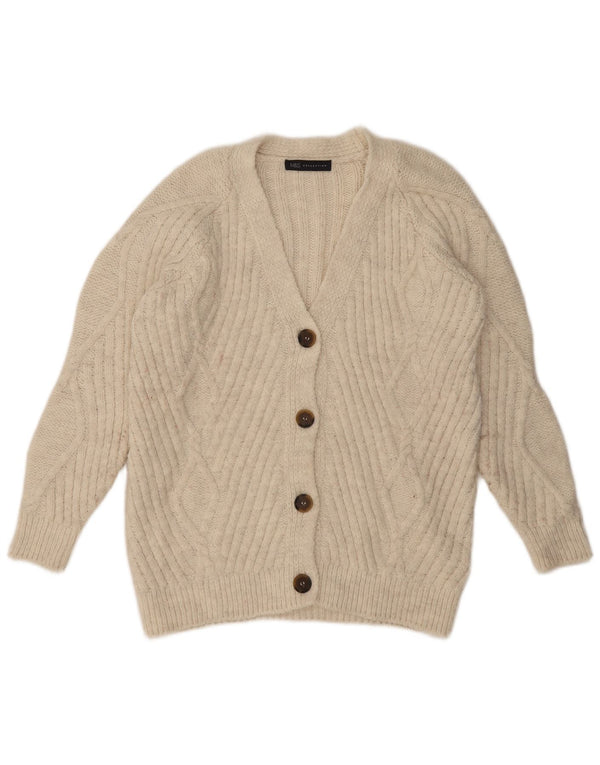 Marks & Spencer Womens Oversized Cardigan Sweater UK 10 Small Beige Acrylic