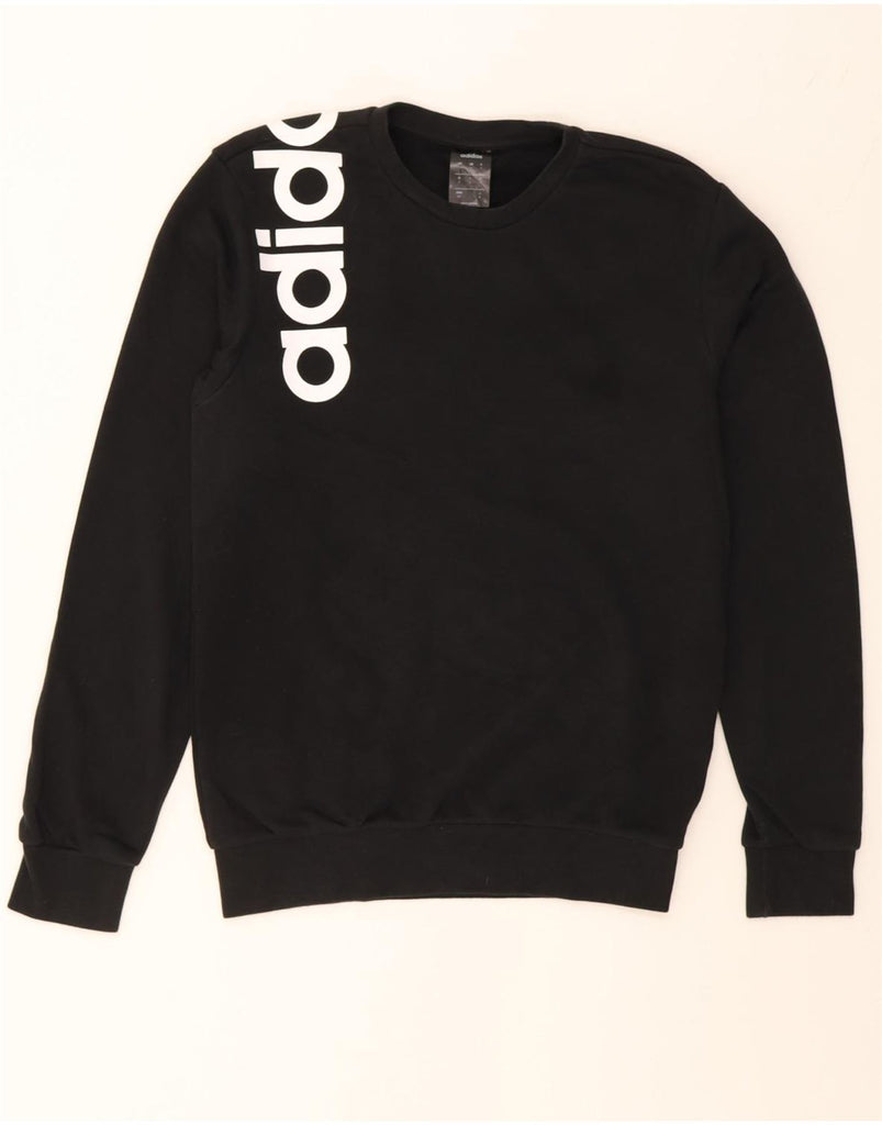 ADIDAS Mens Graphic Sweatshirt Jumper Small Black Cotton Vintage Adidas and Second-Hand Adidas from Messina Hembry 