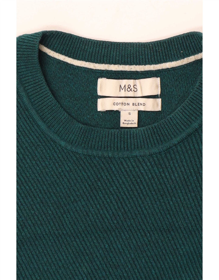 Marks & Spencer Mens Crew Neck Jumper Sweater Small Green Cotton