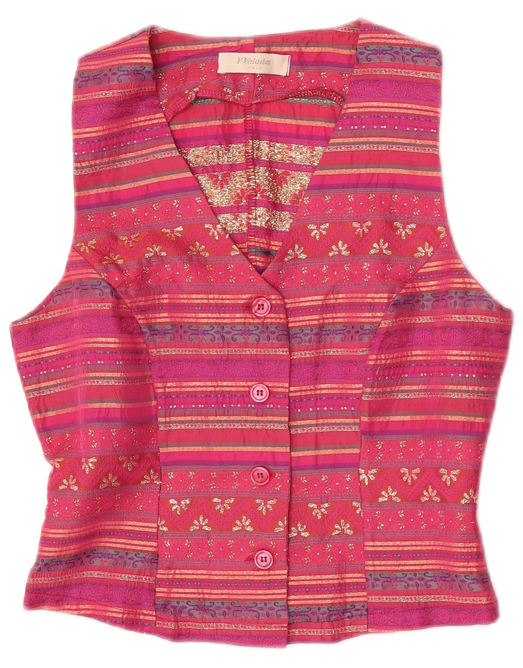 Vintage Womens Waistcoat IT 42 Medium Pink Striped Acetate